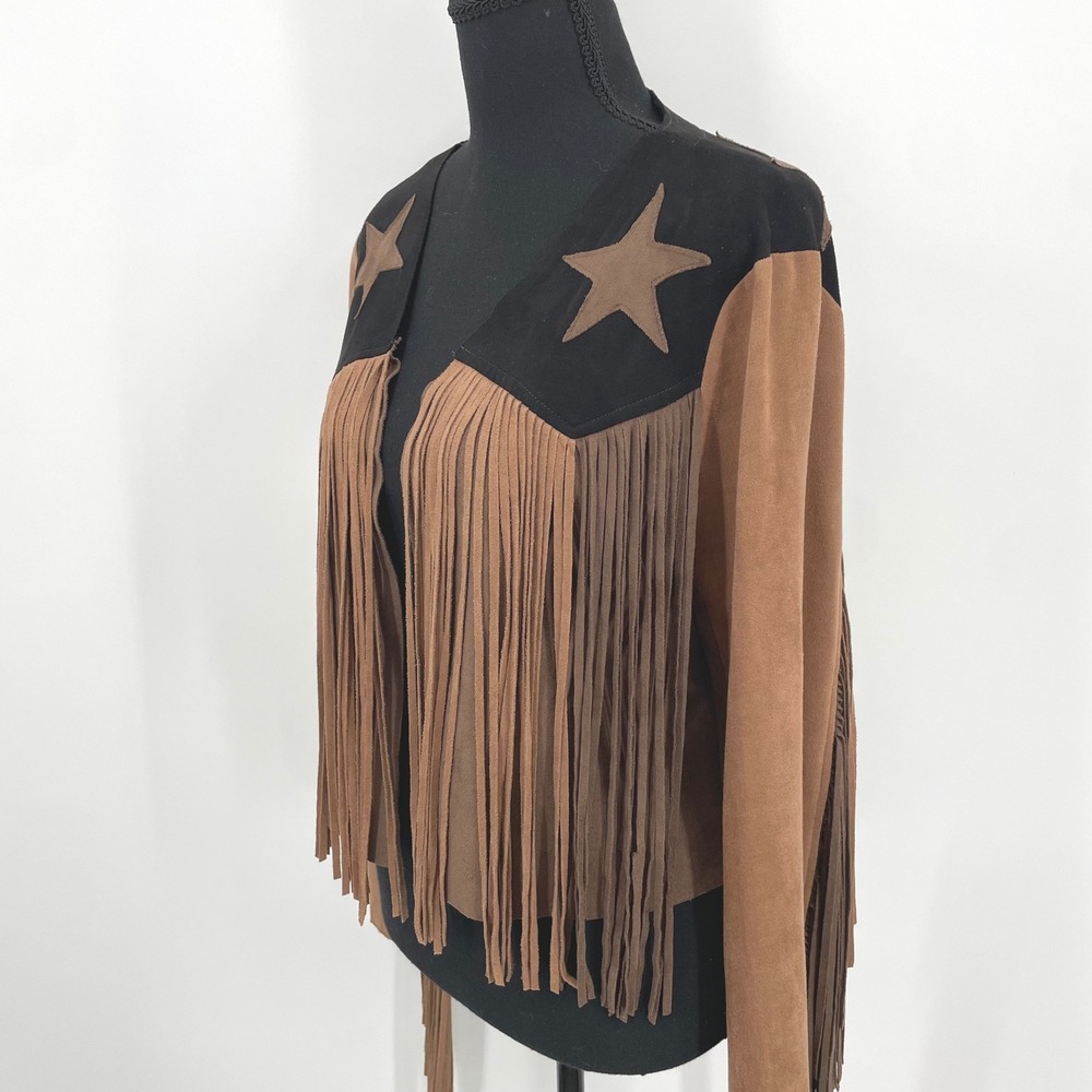 Vocal Fringe Jacket Womens Medium Brown Faux Suede Western Star Boho Festival - Picture 5 of 16